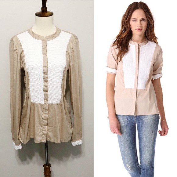 Tibi Textured-Bib Button Down Tuxedo Blouse - Picture 1 of 8